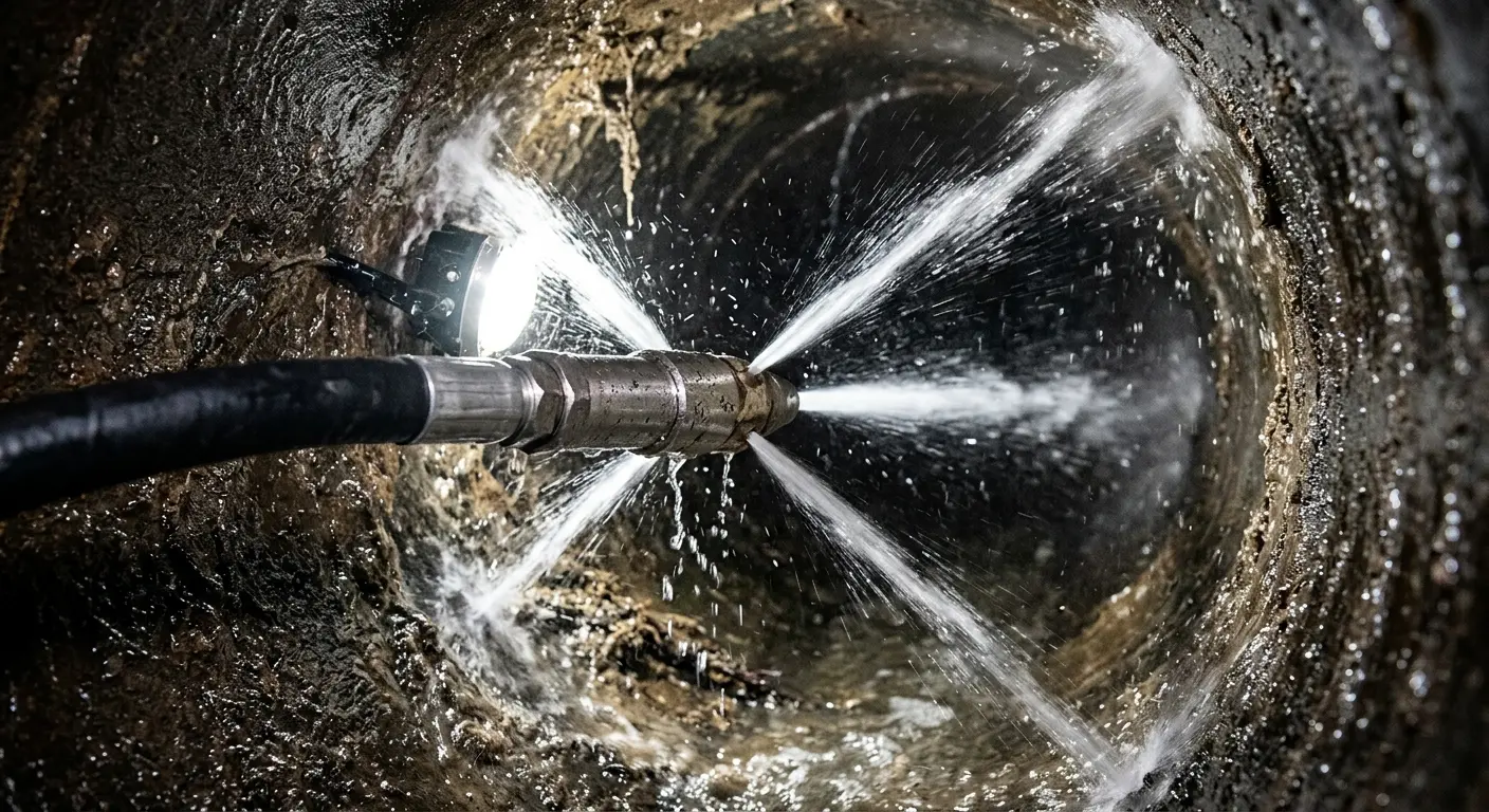 High-pressure hydro jetting nozzle cleaning sewer pipe for Storm Drain Cleaning in Northwood